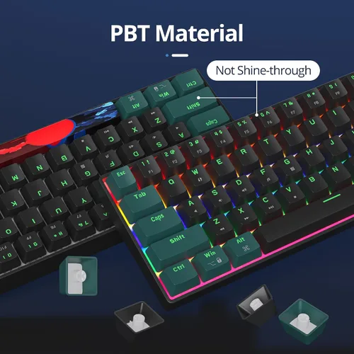 Vista 2 de Teclado mecánico compacto 65% para juegos, interruptores rojos lineales retroiluminados con LED, mini teclado con cable para computadora portátil