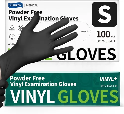 Vista 15 de Supmedic Vinyl Disposable Exam Gloves, Black 4Mil Powder-Free Latex-Free Medical Food Safe Cooking Cleaning Glove 100 &1000Ct