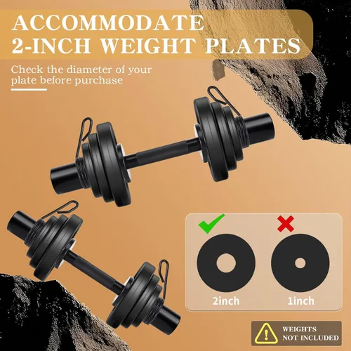 Vista 5 de Mancuernas olímpicas de 16 pulgadas, juego de barras de mancuernas cargables para platos estándar de 2 pulgadas, barras de peso con 2 pares