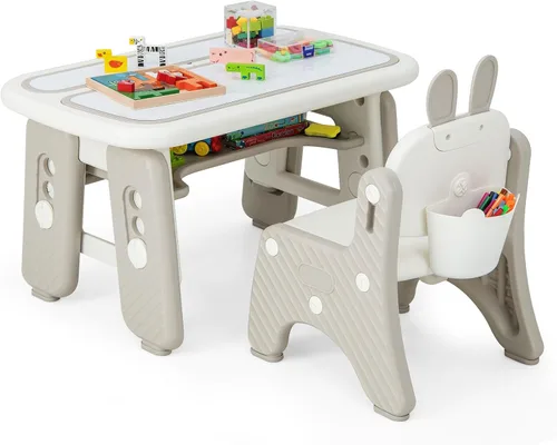 Vista 10 de Costzon Juego de mesa y 4 sillas para niños, escritorio y sillas para niños pequeños de altura ajustable con escritorio de graffiti, patas Verde