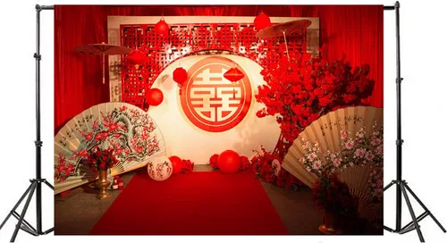 Vista 3 de Telón de fondo de boda chino para fotografía, 5 x 3 pies, estilo chino, decoración de boda, telón de fondo rojo para niñas, fiesta de boda