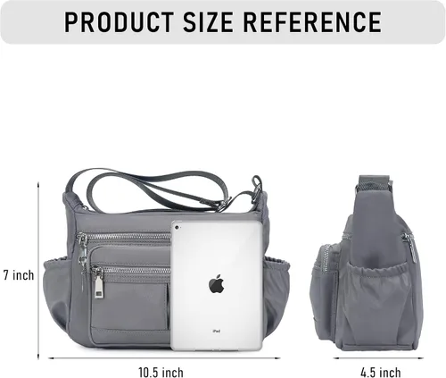 Vista 4 de Chinllo Bolso cruzado de nailon para mujer, con múltiples bolsillos, espacioso, bolso de hombro con correa