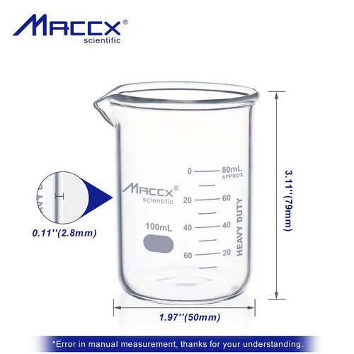 Vista 4 de Vaso de vidrio resistente de 3.4 onzas (3.4 fl oz), 3.3 Griffin de borosilicato de forma baja con graduación impresa, paquete de 4, BKL100-004