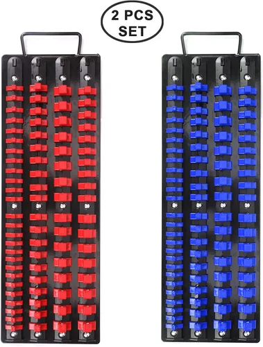 Vista 2 de CASOMAN Bandeja organizadora portátil de 80 piezas, juego de 2 piezas, azul y rojo, 1/4 pulgadas, 3/8 pulgadas, 1/2 pulgadas, organizador