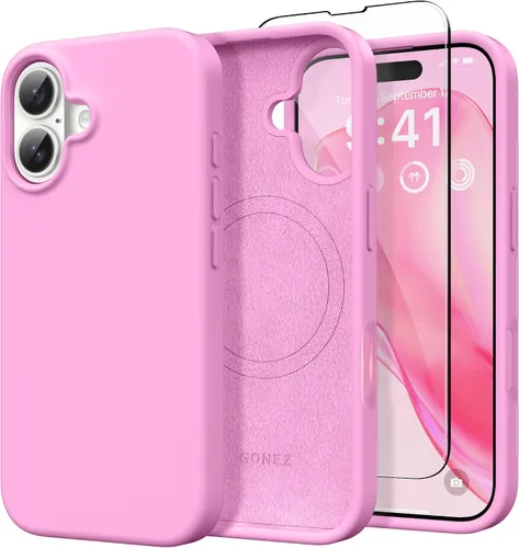 Vista 237 de GONEZ Funda magnética para iPhone 14, compatible con Magsafe, con protector de pantalla + protector de cámara, forro de microfibra antiarañazos