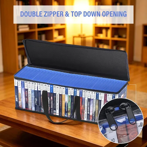 Vista 2 de Bolsas de almacenamiento de DVD CCidea (Set de 2) Funda de PVC transparente con asas para cajas de DVDs/CDs/VHS/Blu Ray/Películas/Videojuegos - Cada