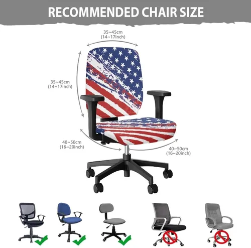 Vista 6 de Juego de 2 fundas para sillas de oficina con brazos, diseño de bandera estadounidense, ligeras, de tela elástica, protectores de muebles