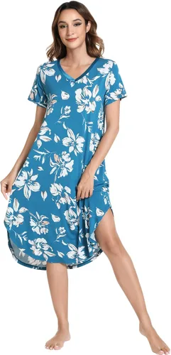 Vista 9 de NACHILA Bamboo Viscose Nightgowns for Women Cooling Short Sleeve Sleepshirt A-aqua Green