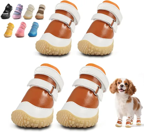Vista 7 de Zapatos para perros pequeños, botas transpirables para perros, protectores de patas para pavimento caliente, nieve de invierno, botines para perros
