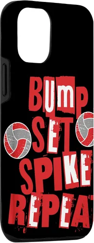 Vista 3 de iPhone 15 Parents Girls Volleyball Bump Set Spike Repeat Red & White Case