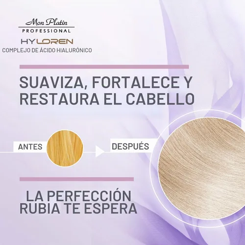 Vista 4 de Mon Platin Professional HYLOREN - Champú para cabello rubio con ácido hialurónico para cabello rubio y con reflejos, champú para cabello rubio, sin