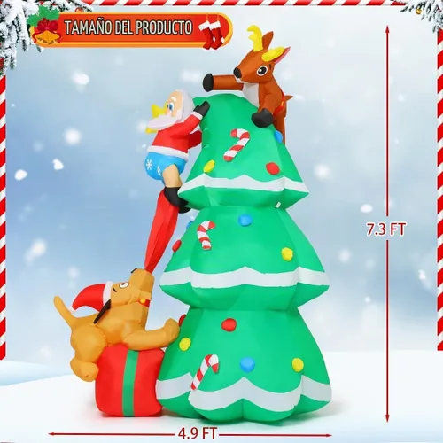 Vista 5 de COMIN Inflables de Navidad de 7.3 pies para decoración al aire libre, Papá Noel, reno, perro, árbol de Navidad inflable con LED integrados