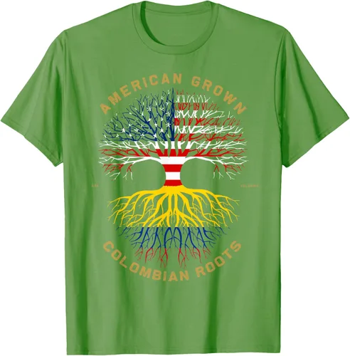 Vista 14 de Camiseta de regalo con la bandera de Estados Unidos con árbol de raíces colombianas