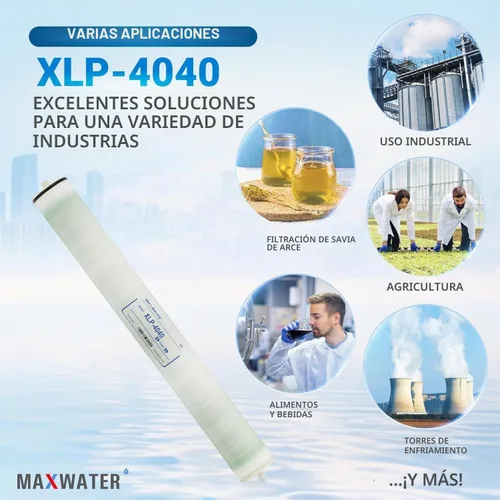 Vista 5 de Max Water XLP-4040 ósmosis inversa 4" x 40" membrana del RO, 2300 GPD XLP 4040 para la purificación del agua Desalinización comercial, agricultura