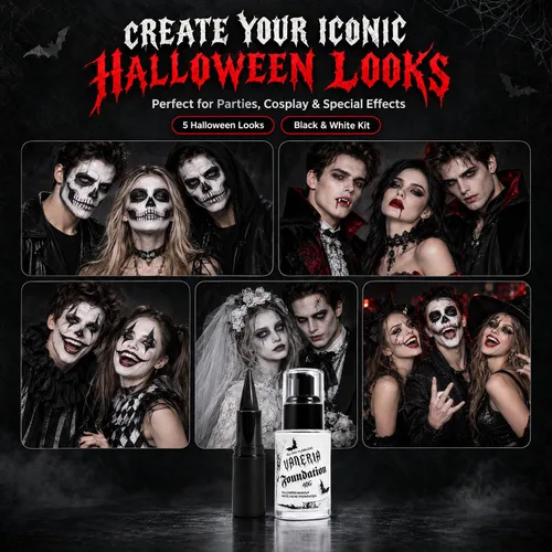 Vista 8 de Base blanca de Halloween y lápiz labial negro, maquillaje gótico