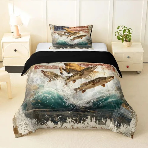 Vista 32 de Erosebridal American Flag Twin Comforter Set Army Green Camo Bedding Set for Kids Boys Girls Bear Claw Hunting Theme Bed Set Camoflage Camping