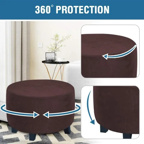 Vista 5 de Funda otomana redonda de terciopelo, fundas protectoras para reposapiés, fundas protectoras para taburetes de almacenamiento, fundas elásticas
