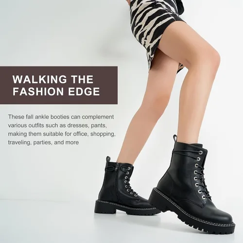 Vista 5 de Jeossy Botines de combate 9627 para mujer con tacón bajo con cordones y cremallera lateral