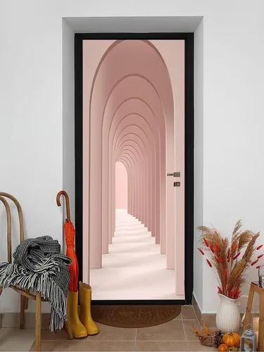 Vista 11 de artfanke Murales 3D de bosque caducifolio amarillo para puerta, 30.3 x 78.7 pulgadas, calcomanías autoadhesivas para puerta, póster de bricolaje