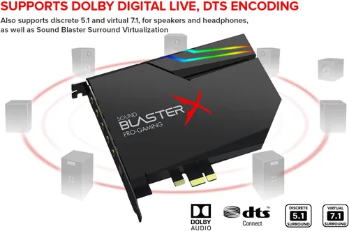 Vista 2 de Creative Sound BlasterX AE-5 Plus SABRE32-class Tarjeta de sonido PCIe de alta resolución para juegos de clase SABRE32 de 32 bits/384 kHz y DAC