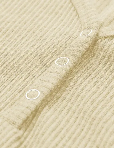 Vista 4 de Merokeety Camiseta sin mangas, con cuello en V, para mujer, acanalada, con botones, informal, camisa estilo Henley