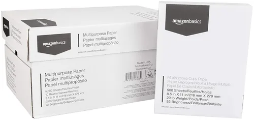 Vista 2 de Amazon Basics - Papel para impresora multiusos, 8.5 x 11 pulgadas, 20 libras, 10 resmas, 5000 hojas, 92 brillantes, blanco Bloc de notas