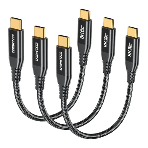 Vista 11 de ZeroneTeck Cable USB C de 40Gbps para Thunderbolt 4 de 0.5 pies, 6 pulgadas, transferencia de datos de 40Gbps, [8K@60Hz/Dual 4K@60Hz] Cable corto