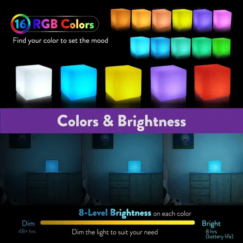 Vista 3 de Mr.Go Lámpara de ambiente de luz nocturna LED regulable de 4 pulgadas para niños y adultos, 16 colores RGB, 8 niveles de atenuación, 4 efectos