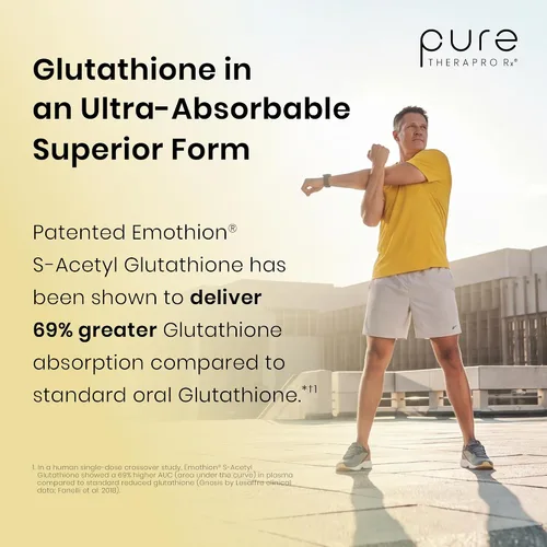 Vista 6 de Pure Therapro Rx S-acetil glutatión oro 200 mg 2 meses de suministro de cápsula resistente a los ácidos Forma acetilada patentada de glutatión