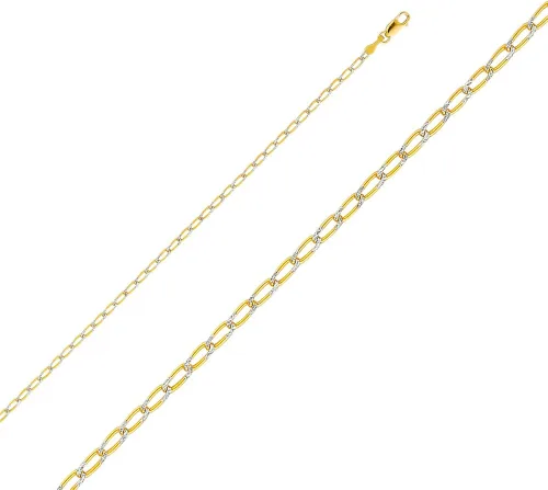 Vista 2 de Wellingsale 14k Yellow Gold Solid 2mm Open Figaro 11 White Pave Diamond Cut Chain Necklace