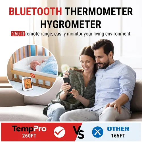 Vista 3 de TempPro TempAir - Termómetro higrómetro Bluetooth para invernadero de hasta 260 pies Room Indoor Thermometer Humidity Monitor, Humidity Meter