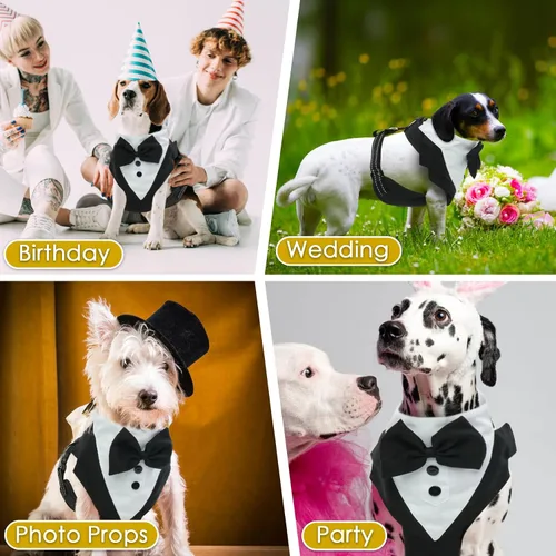 Vista 4 de BRKURLEG Chaleco de esmoquin para perro, ajustable sin tirones, esmoquin para perros pequeños y medianos, traje de fiesta de boda para perro