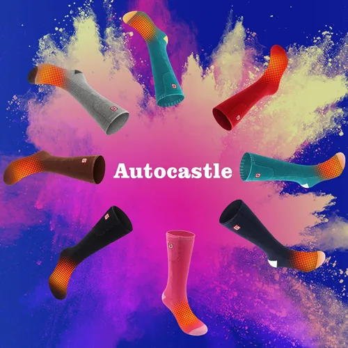 Vista 8 de Autocastle Calcetines calefactables para hombre, recargables, con pilas, calentadores de calor, calentados por batería, calentadores de pies