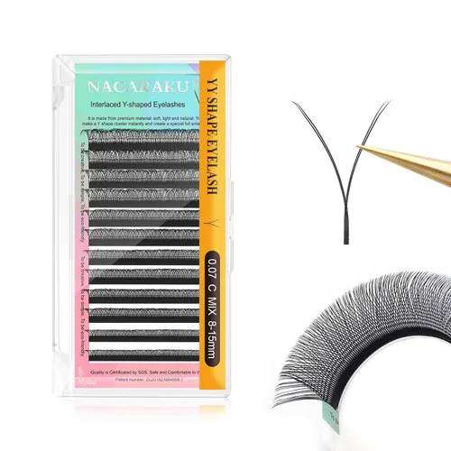 Vista 147 de NAGARAKU YY - Extensiones de pestañas, suministros Y, Lash 4D, Easy Fan, pestañas cruzadas de volumen ruso, pestañas YY, tejidas a mano, malla
