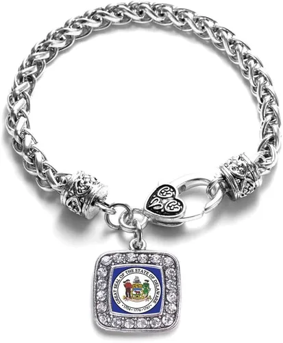 Vista 123 de Pulsera de dijes cuadrados de plata con joyería de circonita cúbica