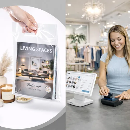 Vista 4 de 100 bolsas de plástico transparente para mercancías con asas, 9 x 12 pulgadas, 1.25 mil de grosor, bolsa de compras al por menor brillante