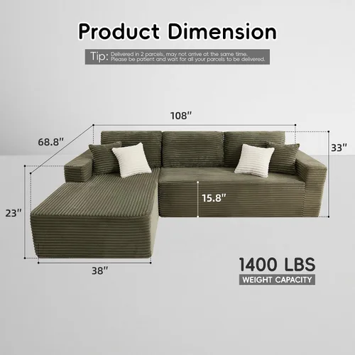 Vista 2 de Opiesit - Sofás sin patas de 108" para sala de estar, sofá seccional modular con chaise extragrande, sofá en forma de L tipo nube con asiento