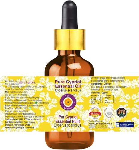 Vista 2 de Deve Herbes Aceite esencial de cipriol puro (Cyperus scariosus) de grado terapéutico natural destilado al vapor con cuentagotas de vidrio