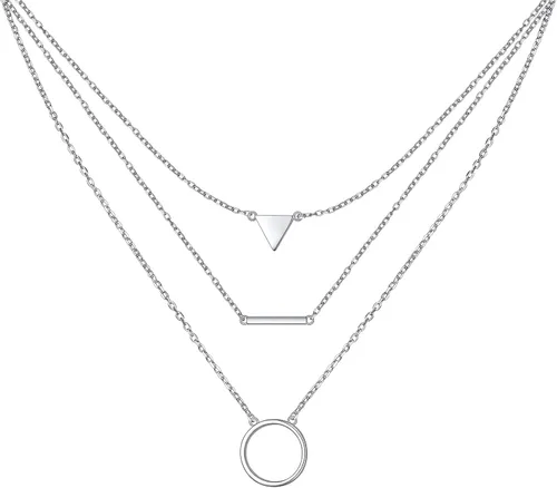 Vista 10 de DAOCHONG Collar con colgante de cadena larga triple multicapa de plata esterlina S925 para mujer