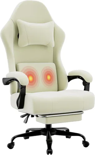 Vista 8 de Ergonomic Gaming Chair with Massage Lumbar Support and Footrest Height Adjustable Fabric Computer Chair with Pocket Spring Cushion for Video Game