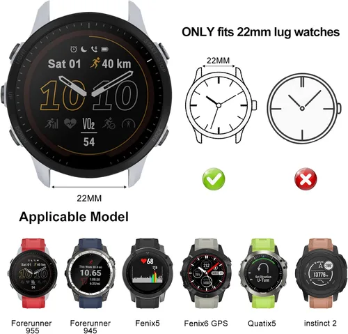 Vista 5 de ISABAKE Correa de reloj para Garmin Forerunner 955/945/745, correa de repuesto de silicona de 0.866 in para pulseras Fenix 5/6/Approach S60 Rojo