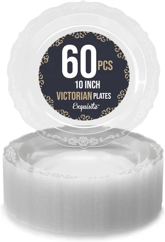 Vista 14 de SIZENAME - Platos de plástico desechables, diseño victoriano de calidad premium, color crema, para fiestas y bodas, 60
