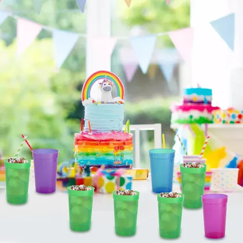 Vista 5 de Fasmov Paquete de 30 vasos de plástico de 16 onzas, vasos de plástico en blanco, reutilizables, para fiestas, eventos, marketing, bodas, coloridos