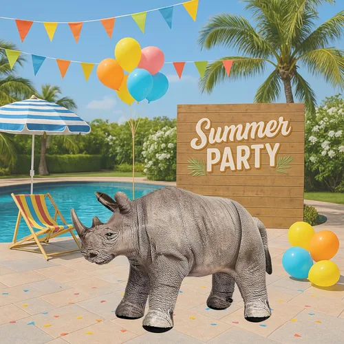 Vista 5 de Jet Creations an-Rhino - Animal inflable de rinoceronte blanco de 36.0 in, decoración de fiesta, accesorio de fotos de animales de peluche