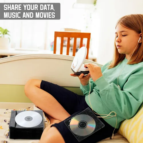 Vista 6 de Harloon 200 fundas de CD y DVD, sobres a granel de doble cara de repuesto de plástico para carpetas de almacenamiento en blanco, transparentes