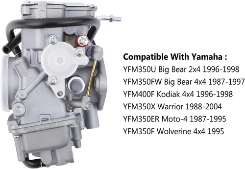 Vista 3 de Warrior 350 Carburador compatible con Yamaha YFM350X Warrior 1988-2004, Kodiak 400 1996-1998, YFM350 Big Bear 1987-1998, YFM350ER Moto-4 1987-1995