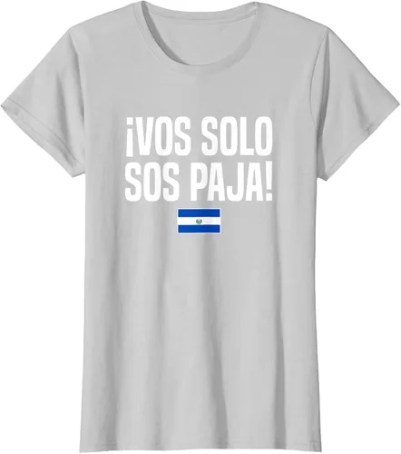 Vista 22 de Camiseta Vos Solo Sos Paja Salvadoran Slang Bandera de El Salvador, Negro