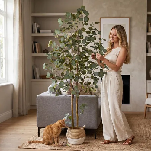 Vista 4 de Warmplants - Árbol de eucalipto artificial de 6 pies de alto con cesta
