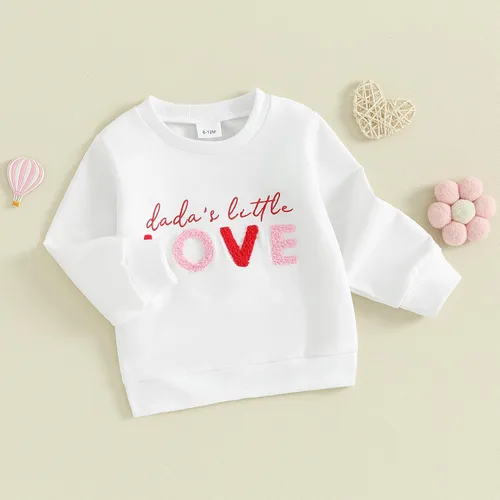 Vista 8 de SOLILOQUY Traje de San Valentín para bebé, niña, niño, amor, estampado de corazón, sudadera de manga larga, sudadera de otoño para bebé