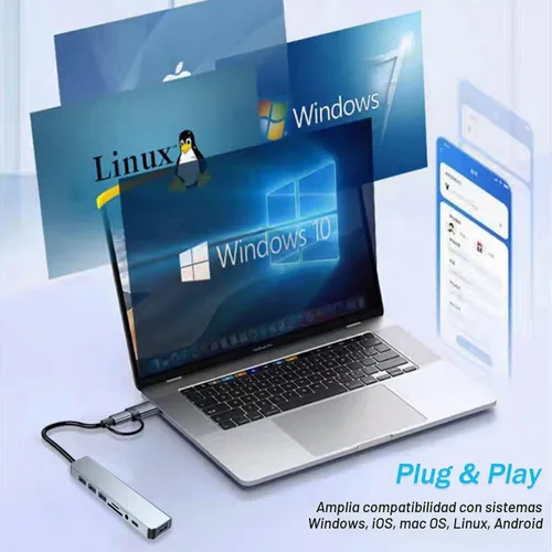 Vista 6 de Hub USB C Hub USB 3.0, extensor USB 8 en 1 de aluminio VIENON con lector de tarjetas SD/TF, conector auxiliar de auriculares de 3.5mm para MacBook